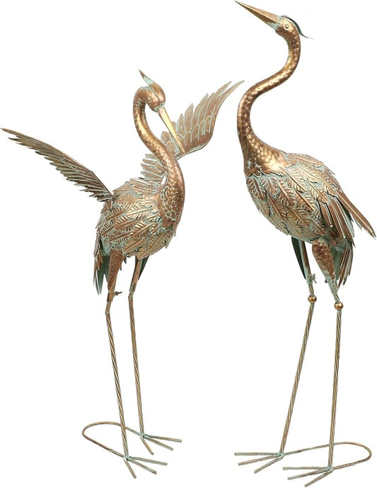TERESA'S COLLECTIONS Yard Decorations Outdoor Garden Statues, Gold Metal Crane Yard Art, 25-26inch Lawn Ornaments for Backyard, Outside Porch, Patio, Wedding Decor,Set of 2,Spring Decor,Gifts for Mom