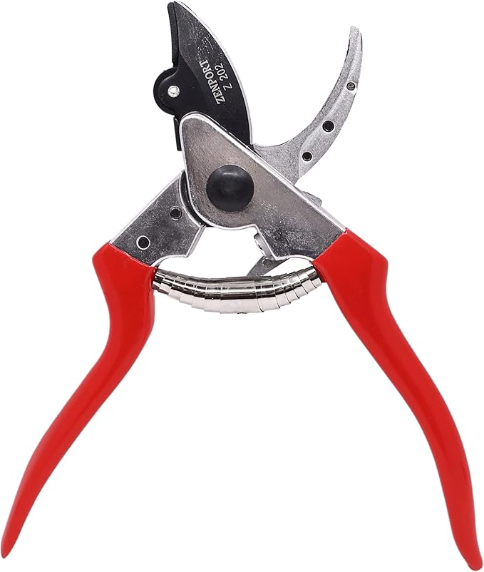 Zenport Z202 Heavy Duty Pruner, Cut-n-Hold, Red Handles, 8-Inch