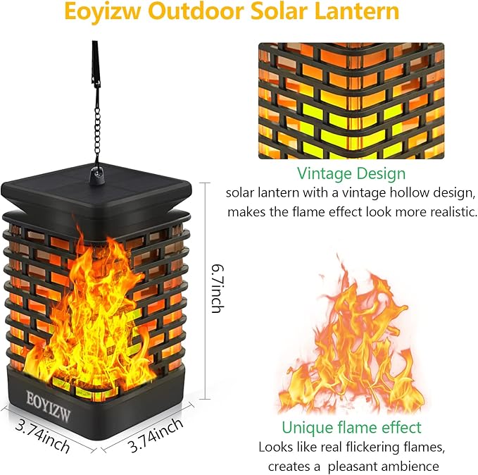 EOYIZW Solar Outdoor Lights 2 Pack- 99 LEDs Solar Lantern Flickering Flame Lights for Garden Decor- IP65 Waterproof Solar Garden Lights Decor for Halloween Patio Garden Yard Porch