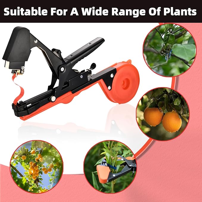 SUCA Plant Tying Machine, Plant Tape Cattle Panels for Garden,Plant Vine Tying Tool with 10000pcs Staples 21 Rolls Tape Plant Tape Gun for Grapes,Tapener (tapetool set1pcs), Red