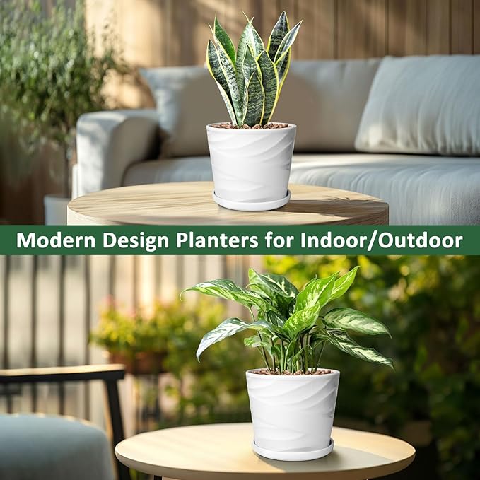 8 Inch Plant Pot, Ceramic Planter with Drainage and Saucer, Ceramic Pots for Plants, Indoor Plant pots,Succulent Orchid Flower Pot(Pure White)