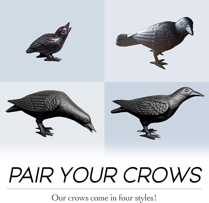 NACH Crow Decor, 4.5 x 11 x 3.5 inch, Cast Iron Black Raven Statue, Raven Decor for Outside - Head Up Crow Statue