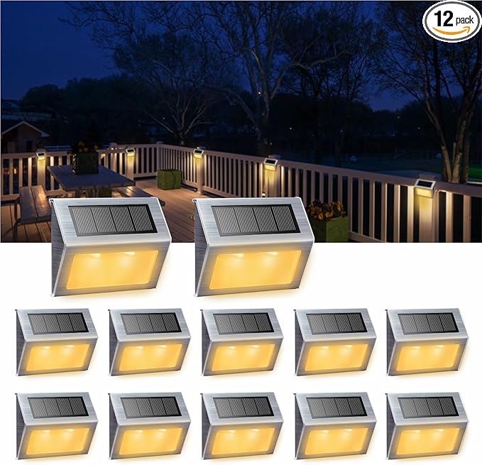 XLUX Solar Lights for Steps Decks Pathway Yard Stairs Fences, LED lamp, Outdoor Waterproof,Warm Light,12 Pack