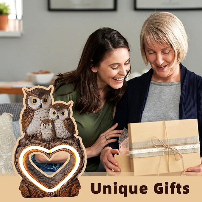 Solar Garden Decor Statues 8.6" Resin Solar Owl Waterproof Garden Owl Decor for Outside Yard Patio Porch Decoration Gift for Mom Grandma