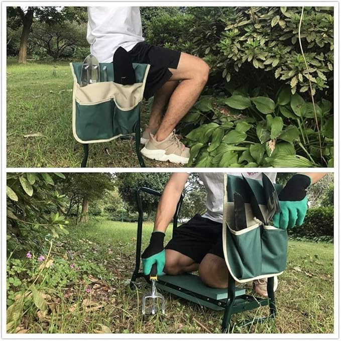 BDL Garden Kneeler Seat with Upgraded Thicken Kneeling Pad and 1 Large Tool Pouch, Foldable Stool 330lb Capacity-Protects Your Knees, Clothes from Dirt & Grass Stains