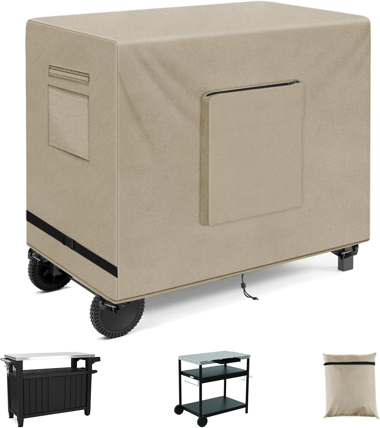 SIRUITON Outdoor Bar Cart Cover for 36 Inch Portable Outdoor Table, Heavy Duty 600D Oxford Fabric Outdoor Waterproof BBQ/Worktable Metal Movable Table Cover