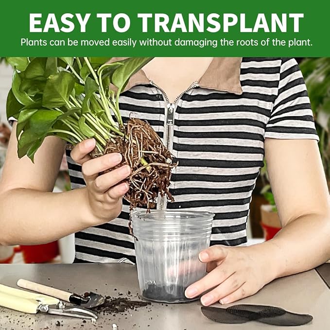 100 Pack 4 Inch Clear Nursery Pots with Mesh Pad for Plants Seeding Starter and Germination, Seed Starting Pots Transparent Soft Plastic Plant Pots with Drainage Holes (100 Pcs 4 Inch)