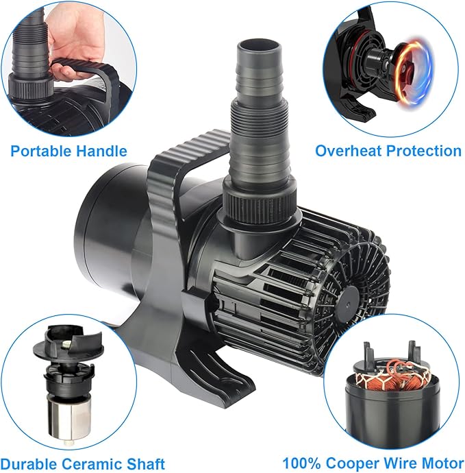 Outdoor Large 5600gph-305W 32.8FT Pond Water-fall & Kio Fish Fountain-s &Garden Pump Submersible IPX8: Long 32.8FT Cord Smart-er & Quieter Duck & Yard &Patio Ponds Pumps, 1 Barrier Pump Bag