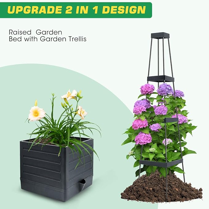 1Pack Raised Garden Bed Planter Box with Trellis, 57" Self-Watering Tomato Cage Planters for Climbing Plants Vegetable Vine Flowers Outdoor & Indoor (57x9.8x9.8IN)
