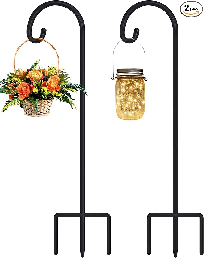 FEED GARDEN Adjustable 32 Inch Small Shepherd Hooks for Outdoor, Garden Hooks for Lanterns, Shepard Hooks for Hanging Plants, Bird Feeders, Solar Lights, Mason Jars, Weddings Decor,2 Pack