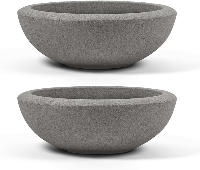 ARBORA 21" Santorini Bowl 2-Pack with Stone Blend Concrete Finish - Polyresin Indoor and Outdoor Planters, Durable, Weatherproof, Lightweight, Large Plant Pots for Patio, Garden, Deck, Entryway