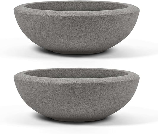 ARBORA 21" Santorini Bowl 2-Pack with Stone Blend Concrete Finish - Polyresin Indoor and Outdoor Planters, Durable, Weatherproof, Lightweight, Large Plant Pots for Patio, Garden, Deck, Entryway