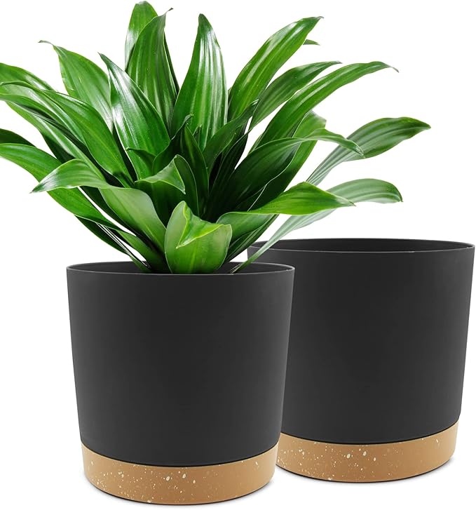 QCQHDU 10 inch Plant Pot, 2 Pack Planters for Indoor Plants with Drainage Holes & Saucer, Outdoor Flower Pots Home Garden Modern Decor