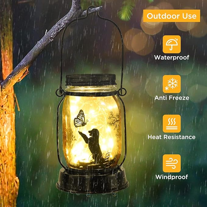 Kyoryuger Solar Dog Lantern 2PACK Dog Lover Gifts for Women Mom Grandma Unique Dog Mom Gifts Christmas Gifts for Dog Lovers Decorative Dog Memory Lanterns for Yard Lawn Patio Landscape Garden Decor