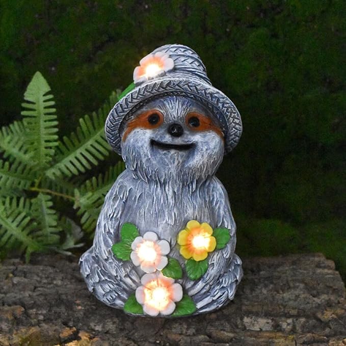 Solar Garden Outdoor Statues Adorable Sloth Figurine Lights with 4 LEDs, Ideal Garden Decor for Lawn, Patio, Balcony and Yard. Exquisite Lawn Ornament and Unique Gifts for Mom and Grandma