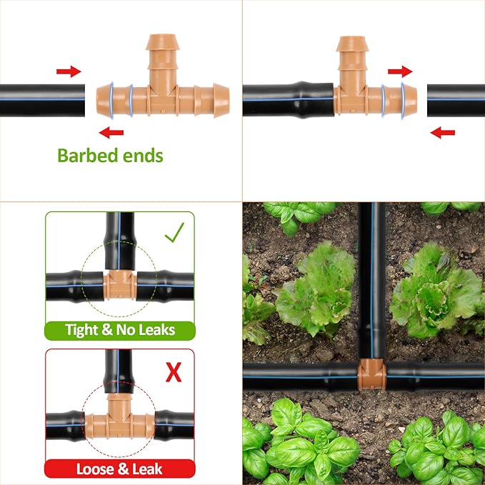 1/2 Inch Drip Irrigation Fittings, 34 Pieces Kit 1/2 Inch Tubing Connectors Includes Couplings Tees Elbows Crosses Plugs Drip Line Quick Connect Barbed Connectors for Drip Systems