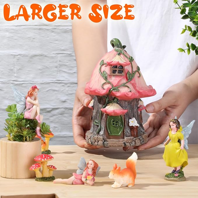 Soaoo Fairy House Garden Figurines Kit Spring Garden Decor Easter Basket Decoration Spring Decoration Outdoor Wildflower Butterfly Fairy Mushroom Party Supplies Micro Landscape Ornaments