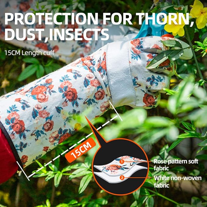 Vgo... 1-Pair Natural Genuine Goatskin Leather Gardening Gloves, Long Cuff Protection, High Dexterity Grip Gloves (Size L, White, GA9658-W)