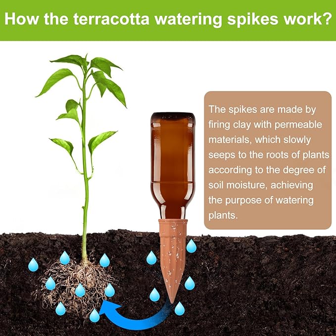 12 Pcs Self Watering Spikes Small Terracotta Plant Watering Stakes Devices Vacation Self-Watering Stakes for Indoor/Outdoor Plants