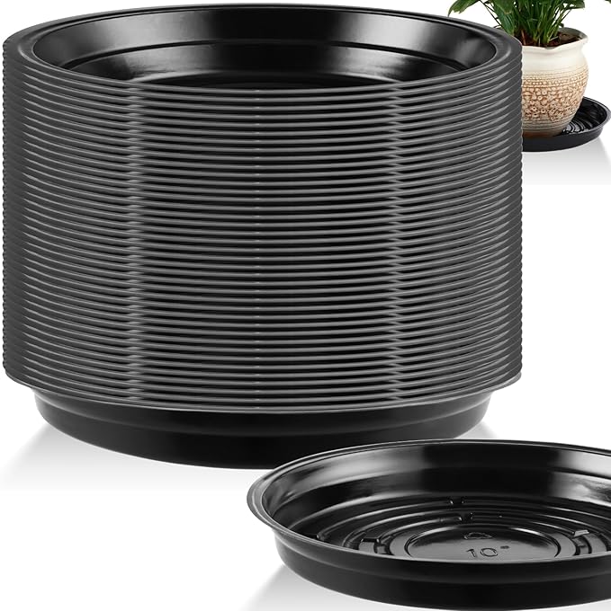20 Pack 10 Inch Plant Saucer, Black Plant Saucers for Indoors Outdoor, Large Plastic Plant Saucer for Plant Pots Plant Water Catcher Tray, Flower Pot Saucers Bulk Plant Drip Trays for Potted Plants