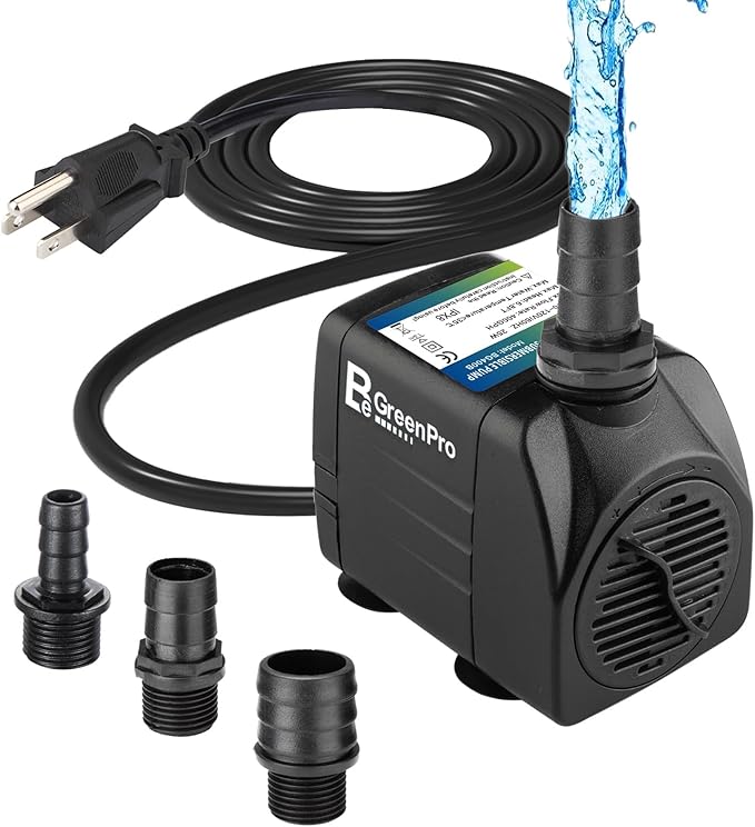 400GPH Submersible Water Pump, 25W Adjustable Ultra Quiet Fountain Pump with 4 Nozzles 6.8ft High Lift for Aquarium, Fish Tank, Pond, Waterfall, Outdoor, Hydroponics