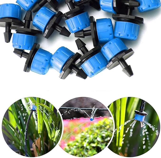 MSDADA 50Ft Drip Irrigation Kit, Automatic Garden Irrigation System 1/4" Blank Distribution Drip Hose, Atomizing Nozzle Mister Dripper for Greenhouse, Garden, Flower Bed, Patio, Lawn（Blue）