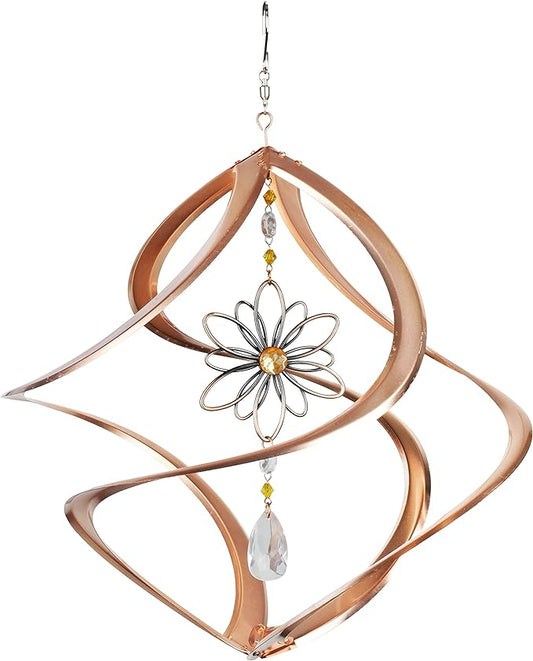 Red Carpet Studios 31041 Cosmix Wind Spinner Double Helix, 14-inch Long, Copper W/Flower & Crystal