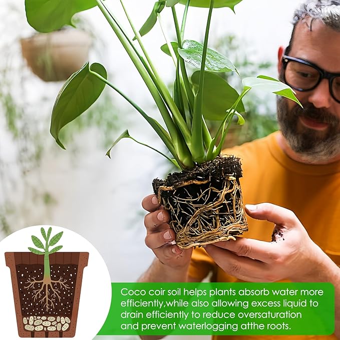 J6&H6 6 Pack Natural Organic Coco Coir Bricks for Plants,Coconut Soil with Low EC Value and PH,Easy to Expand Coconut Coir Bricks Potting Soil,Suitable for Garden Planting Flowers and Vegetables