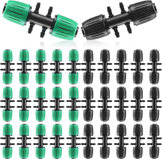 32 Pcs Barbed Tee 1/2 Inch to 1/4 Inch Irrigation Tube Irrigation Diverter Drip Tape Adapter (0.6-0.63 OD) 16mm PE Pipe Lock Female Connector to 47 Pipe Variable Diameter Six-Way Adapter