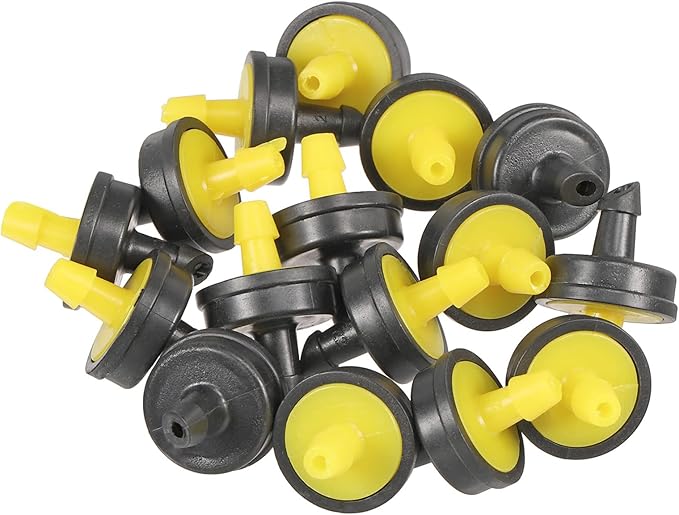 15 Pack Pressure Compensating Dripper - Garden Irrigation, Maintain Constant Flow & Drip Emitter, Apply to Outdoor Garden Lawn (5 Gallon Per Hour, Black Yellow)