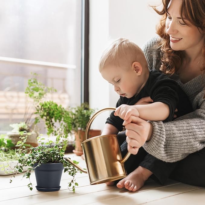 6 inch Nursery Pots, Seedling Pots, 16 Pack Plant Pots for Indoor Outdoor Plants, Flower Pots with Drainage Holes and Saucers, Decorative Plastic Planters for Home Small Plants, Black