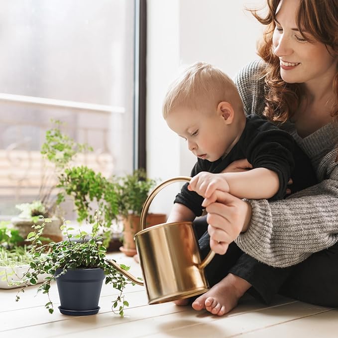 4 inch Small Plastic Nursery Pots, Seedling Pots, 16 Pack Plant Pots for Indoor Outdoor Plants, Flower Pots with Drainage Holes and Saucers, Decorative Planters for House Plants, Black