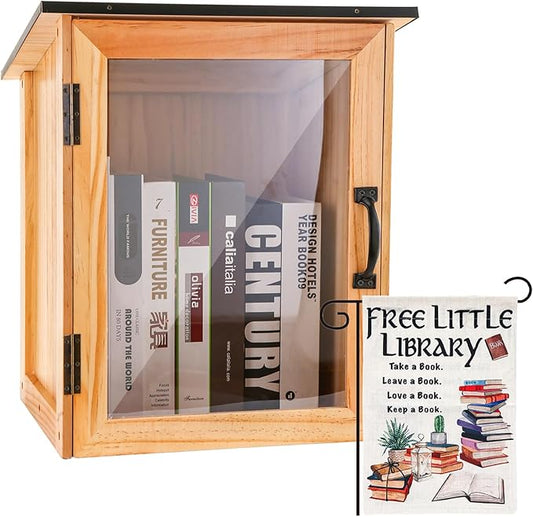 Little Library Box Outdoor Kit - A Wooden Library Box and A Library Garden Flag for Sharing Books, Communication and Learning Between Neighbouring Communities