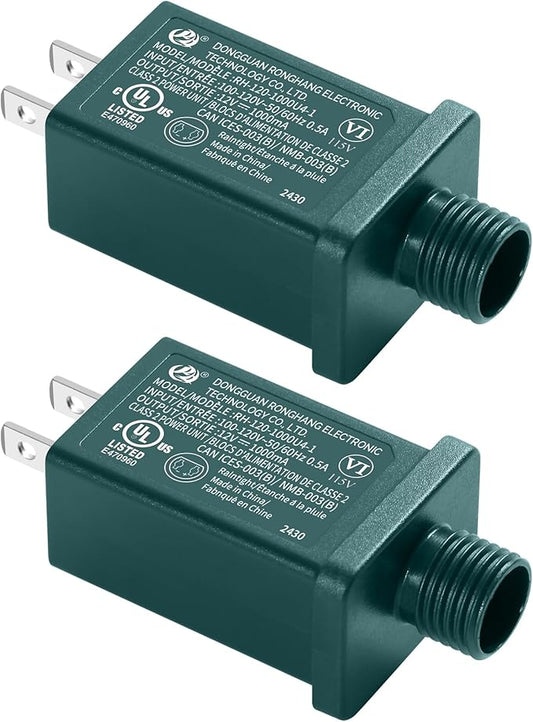 Replacement Yard Inflatable Adapter Power Supply Adaptor - 12V 1.0A 2Pcs - Inflatable Plug Replacement Class 2 Power Supply - Green - for Christmas Tree Light/Thanksgiving Yard Blow Up Decorations