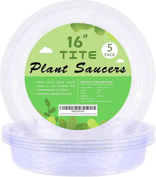 5 Pack Clear Plant Saucer Heavy Duty Sturdy Drip Trays for Indoor and Outdoor Plants