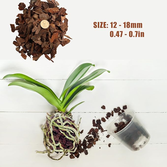 Pine Bark 1qt for Orchid Potting Mix, Organic Tree Bark Mulch for Potted Plants, Enhanced Drainage, Air Flow & Root Ventilation, Ideal for Phalaenopsis, Cattleyas, Dendrobiums