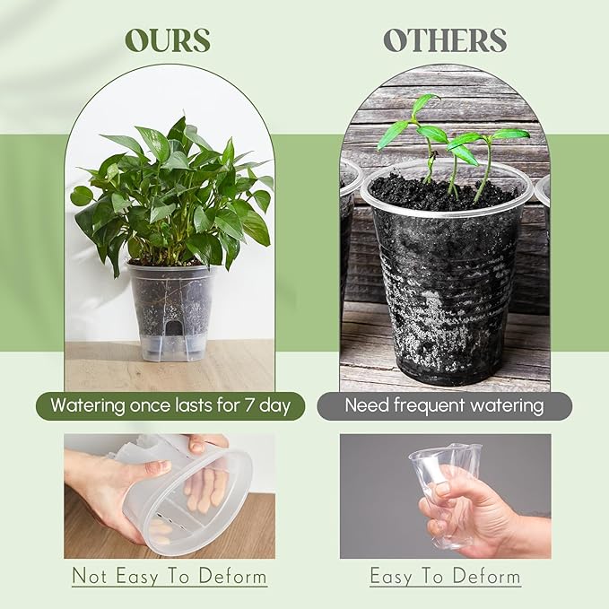 9 Pcs Clear Self Watering Pots 6 Inch Self Watering Planters with Deep Reservoir and High Drainage Holes for Indoor Outdoor Plants and Flowers