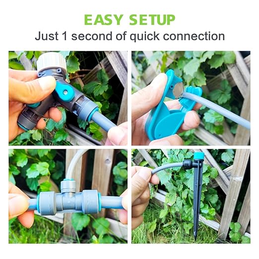 Garden Drip Irrigation System 49FT Automatic Drip Irrigation Kits, Plant Watering System with 12mm 6mm Irrigation Tubing Adjustable Emitters for Garden Outdoor Lawn Flowerbed