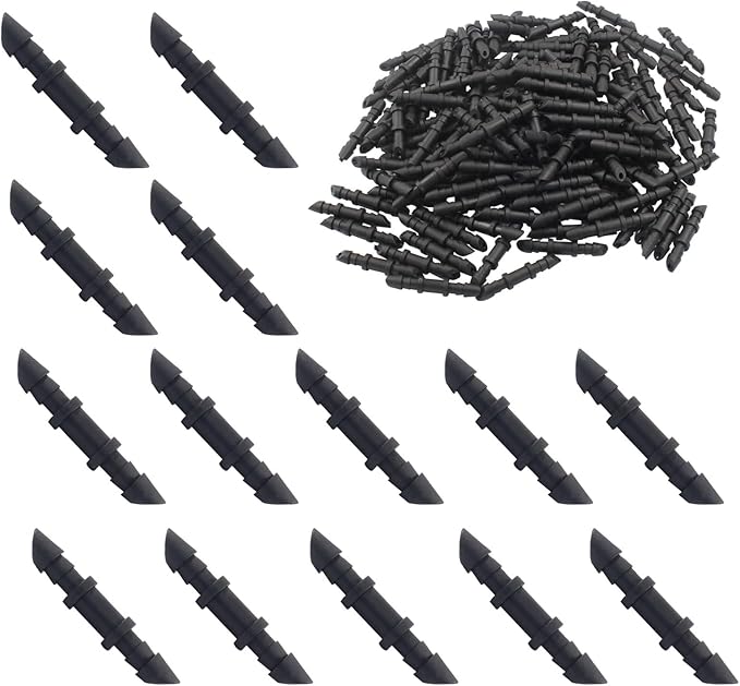 300 Pcs Barbed Connectors Drip Irrigation Fittings, 1/4 Inch Drip Irrigation Coupling, Straight Coupling/Single Barbed Coupling Fittings for Universal 1/4 Inch Irrigation Tubing (Black)