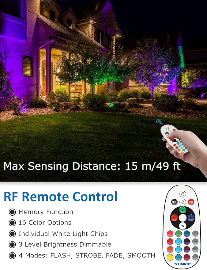 SUNVIE 12W RGB Low Voltage Color Changing Landscape Lights Remote Control Waterproof LED Landscape Lighting for Yard Garden Pathway Holiday Christmas Decorations Outdoor Indoor, 2 Pack with Connector