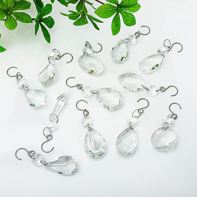 KANPURA 12pcs Glass Crystal Chandelier Prisms,Rainbow Hanging Crystals Suncatcher for Window,Home Decor(Clear)