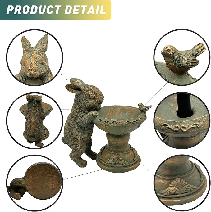 Rabbit Garden Statue with Solar Lantern - 15.8“ Outdoor Bunny Statue Bronze Resin Rabbit Figurines for Outside, Yard, Patio, Lawn Decor, Housewarming Gifts for Women, Mom