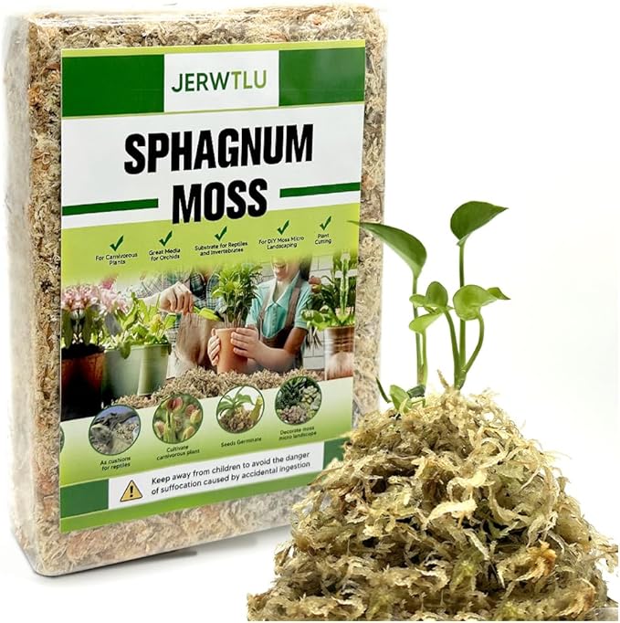 Natural Long Fiber Sphagnum Moss 34QT for Orchid Potting Mix, and Moss Pole for Plants Indoor. Ideal for Propagating Plants, Maintaining Humidity for Reptiles, Isopods in Paludarium, Aquascape (10 OZ)
