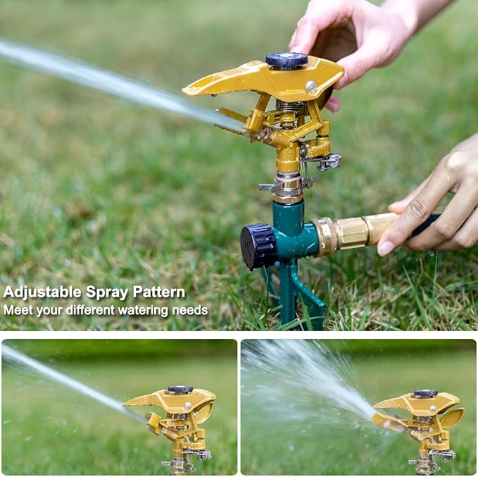 FANHAO Heavy Duty Pulsating Lawn Sprinkler on Spike Base, 100% Metal Impact Sprinkler with Adjustable Spray Pattern for Yard Lawn Irrigation, 360 Degree Large Area Coverage, Covers Up to 8500 sq. ft