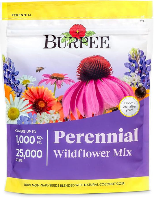 Burpee Wildflower 25,000 Bulk, 1 Bag | 18 Varieties of Non-GMO Flower Seeds Pollinator Garden, Perennial Mix