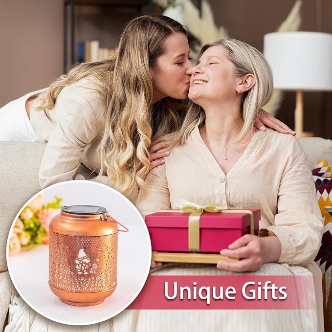 Gnomes Solar Lanterns Outdoor Waterproof Hanging Solar Lights Gnomes Gifts for Women Men Mom Metal Decorative LED Outdoor Lanterns for Patio, Lawn, Landscape, Garden Decor, Yard Decorations