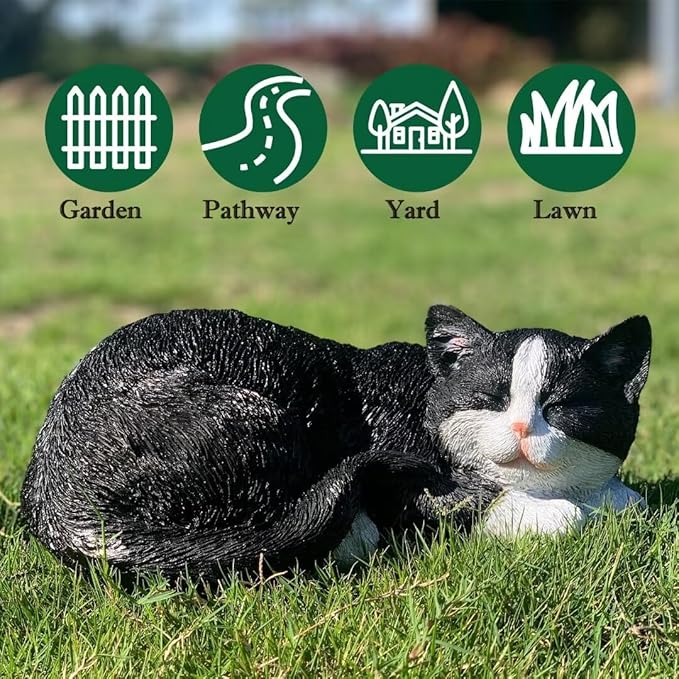 Outdoor Garden Decor - Sleeping Cat Figurine for Garden, Patio, Lawn & Yard Decoration. Perfect Mom and Cat Lover Gift