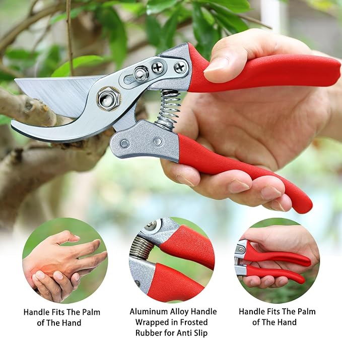Kynup Pruning Shears for Gardening, Garden Hand Shears, Professional Bypass Pruner Hand Shears Heavy Duty, Pruners for Gardening, Garden Clippers, Hedge Shears, Garden Tools(Red)