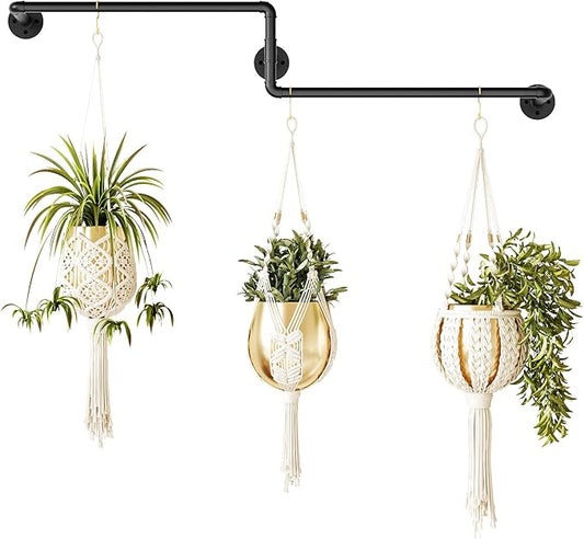 Bamworld Hanging Planters for Indoor Plants Plant Hanger Indoor Hanging Plant Holder Window Plant Shelves Metal Rod(Pot&Plant Not Included) 37in