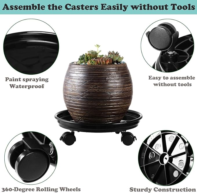 5 Packs Plant Caddy with Wheels 11.8" Plastic Rolling Plant Stands Heavy-duty Plant Dolly with Casters Indoor Outdoor Wheeled Plant Roller Base Large Planter Saucers Plant Mover